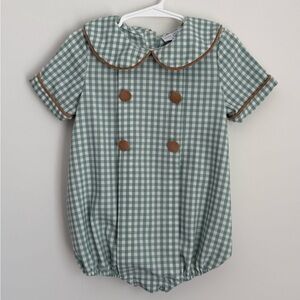 Children's Green Gingham Short-Sleeve One-Piece Romper
